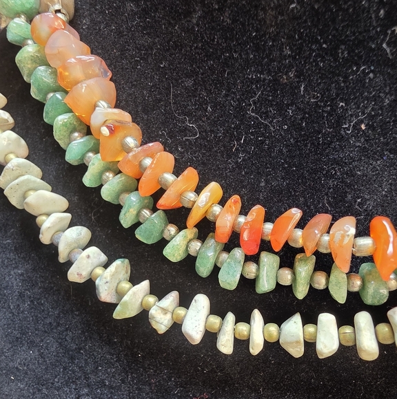 STONE Chunky Statement Necklace. Ocean Jasper, Carnelian Green Adventurine VTG - Picture 12 of 12